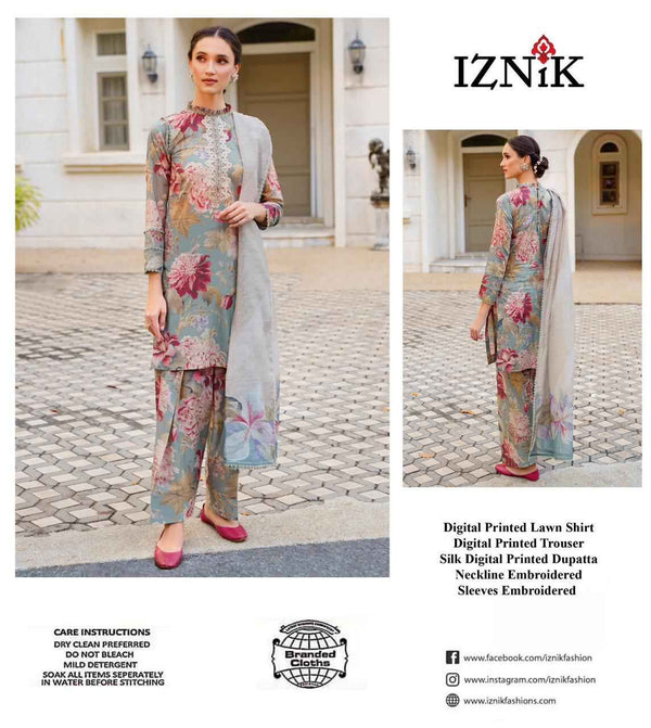 IZNIKI DIGITAL PRINTED LAWN & SILK LUXURY DESIGN