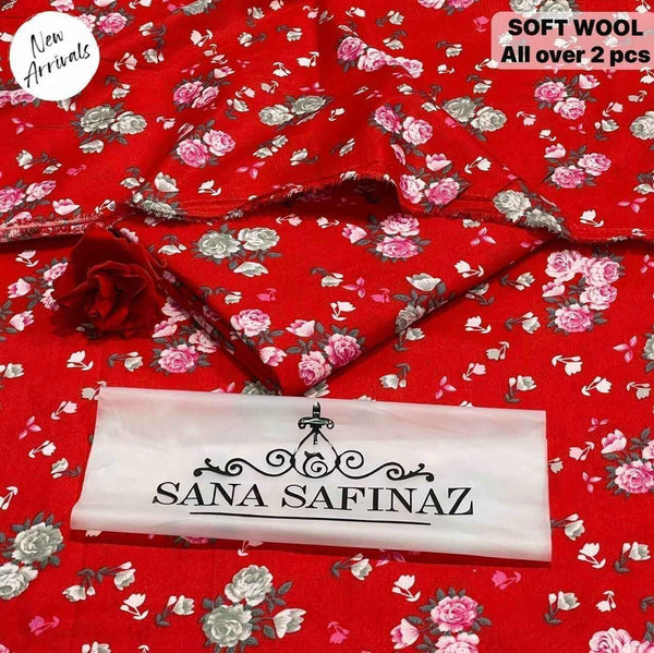 SOFT WOOL FLORAL PRINTED ALL OVER 2 PIECE SUIT RED